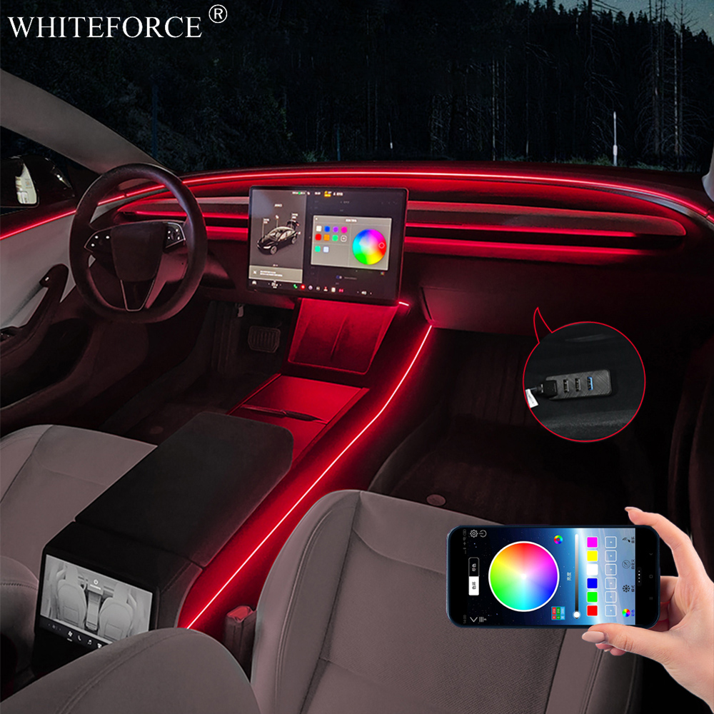 Car Ambient Light Kit With Remote - ل تسلا نموذج Y العرعر LED