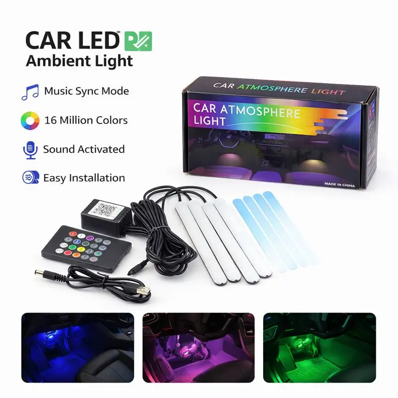 Car Ambient Light Sound Activated - أضواء LED المحيطة للسيارة، صوت موسيقى