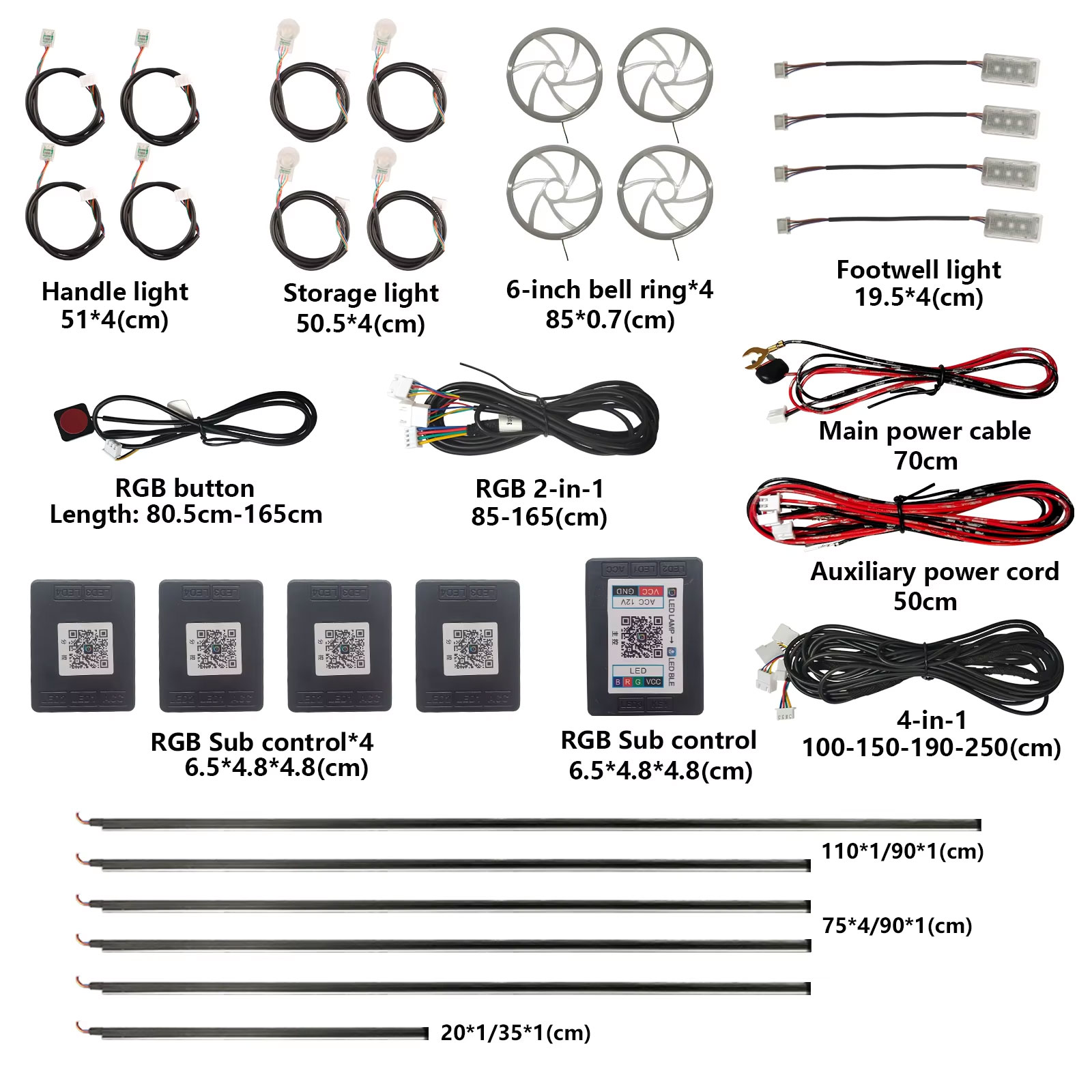 Car Interior Led Strip App Control - أشرطة إضاءة LED للسيارات، قابلة للقص،