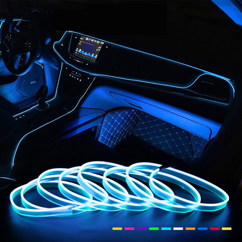 Car Interior Neon Light Usb - 2M/3M/5M ضوء LED تلقائي سلك EL