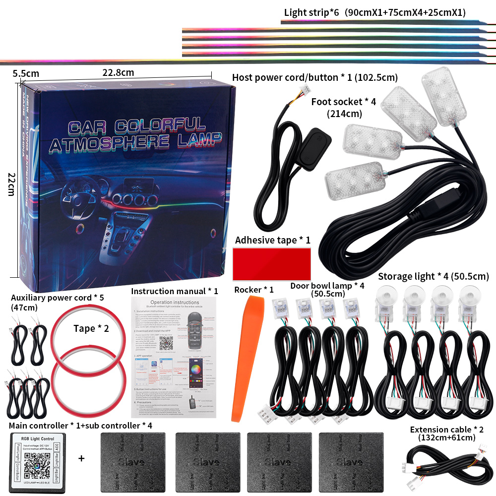6/10/14/18/22 في 1 إضاءة داخلي - مراجعة Car Interior Led Strip App Control وسعره