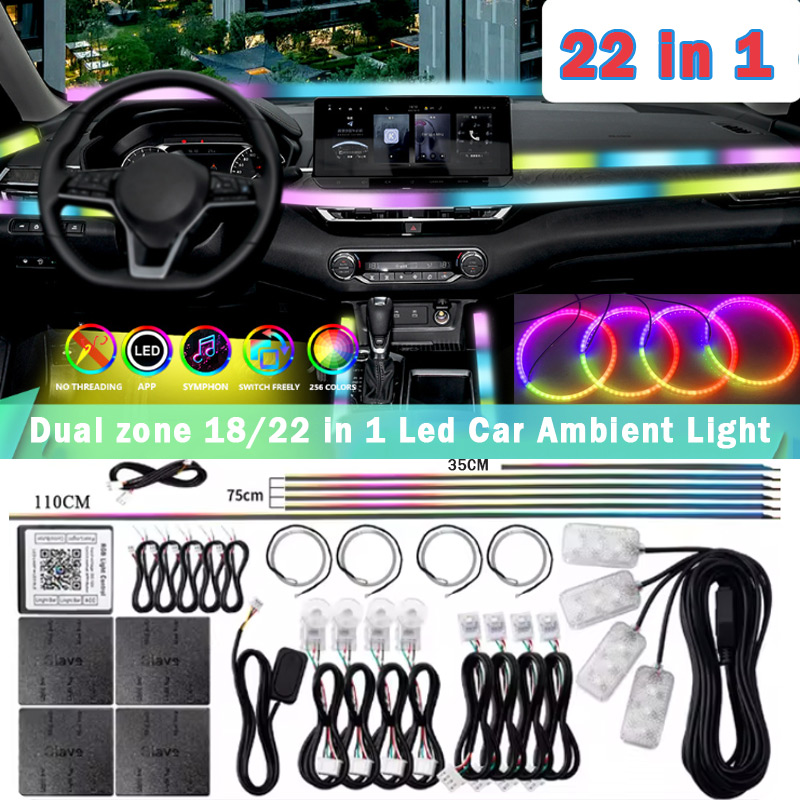 18/22 في 1 أكريليك Led سيارة ا - مراجعة Car Ambient Lighting 64 Color وسعره