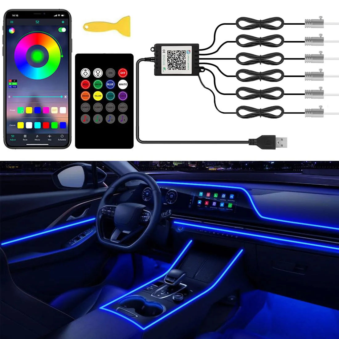 طقم إضاءة محيطة للسيارة RGB LE - مراجعة Car Dashboard Light Fiber Optic وسعره