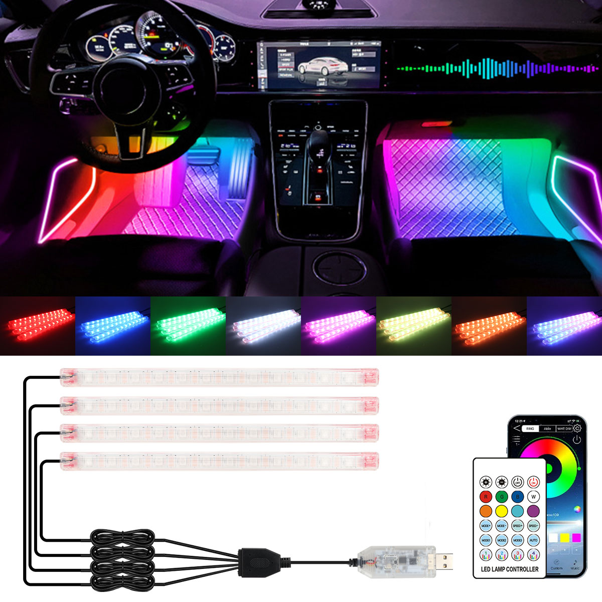 مصباح ديكوري 2/4 في 1 بـ 12/18 - مراجعة Car Interior Neon Light Usb وسعره