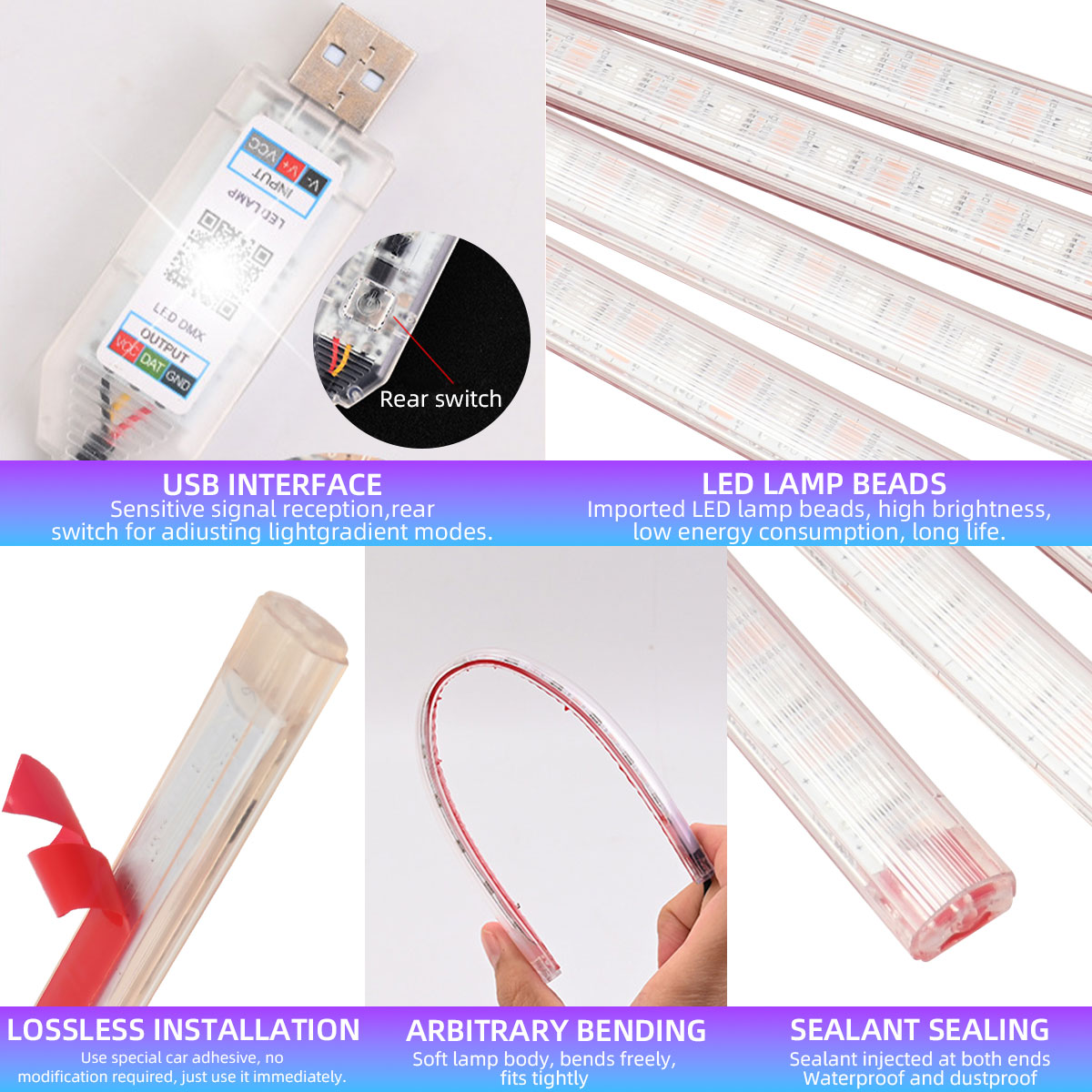 مصباح ديكوري 2/4 في 1 بـ 12/18 - مراجعة Car Interior Neon Light Usb وسعره