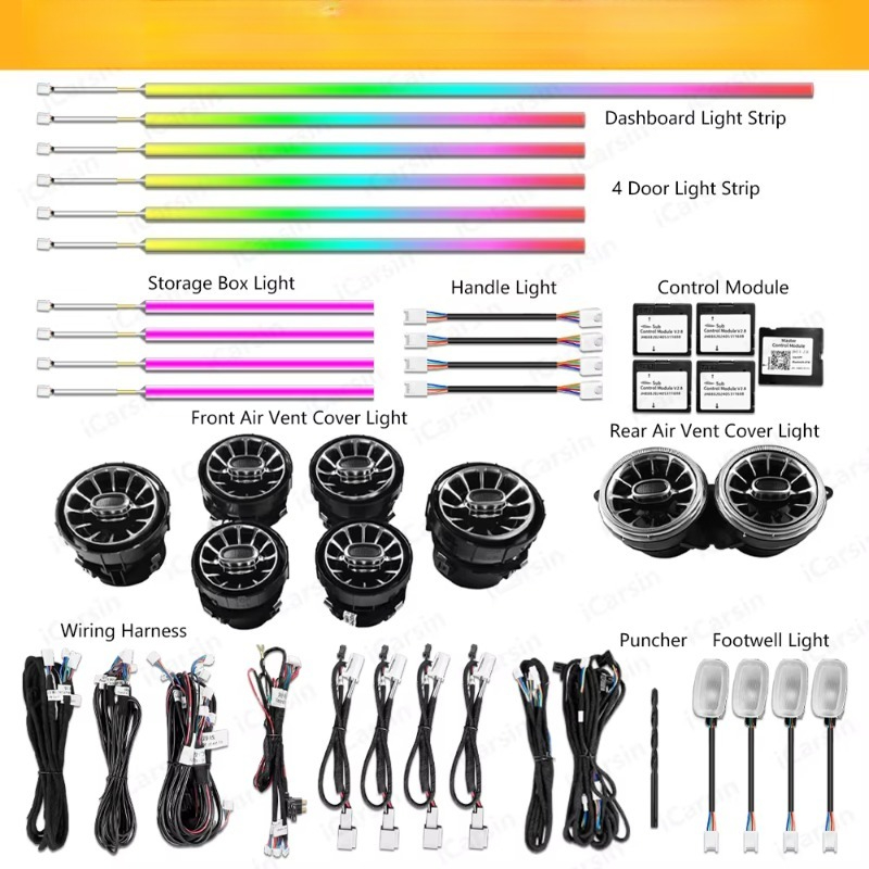 شريط إضاءة ديناميكي W217 W222  - مراجعة Car Ambient Lighting 64 Color وسعره