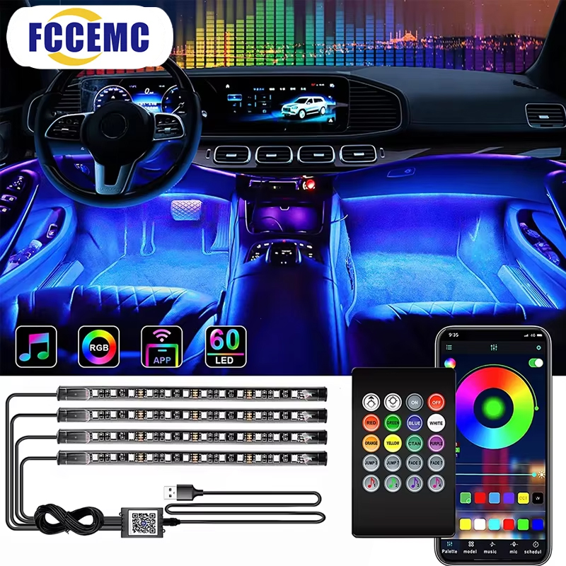 RGB الخلفية عن بعد التطبيق الت - مراجعة Car Ambient Light Kit With Remote وسعره