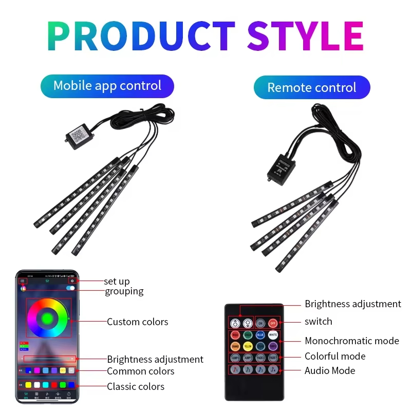 RGB الخلفية عن بعد التطبيق الت - مراجعة Car Ambient Light Kit With Remote وسعره