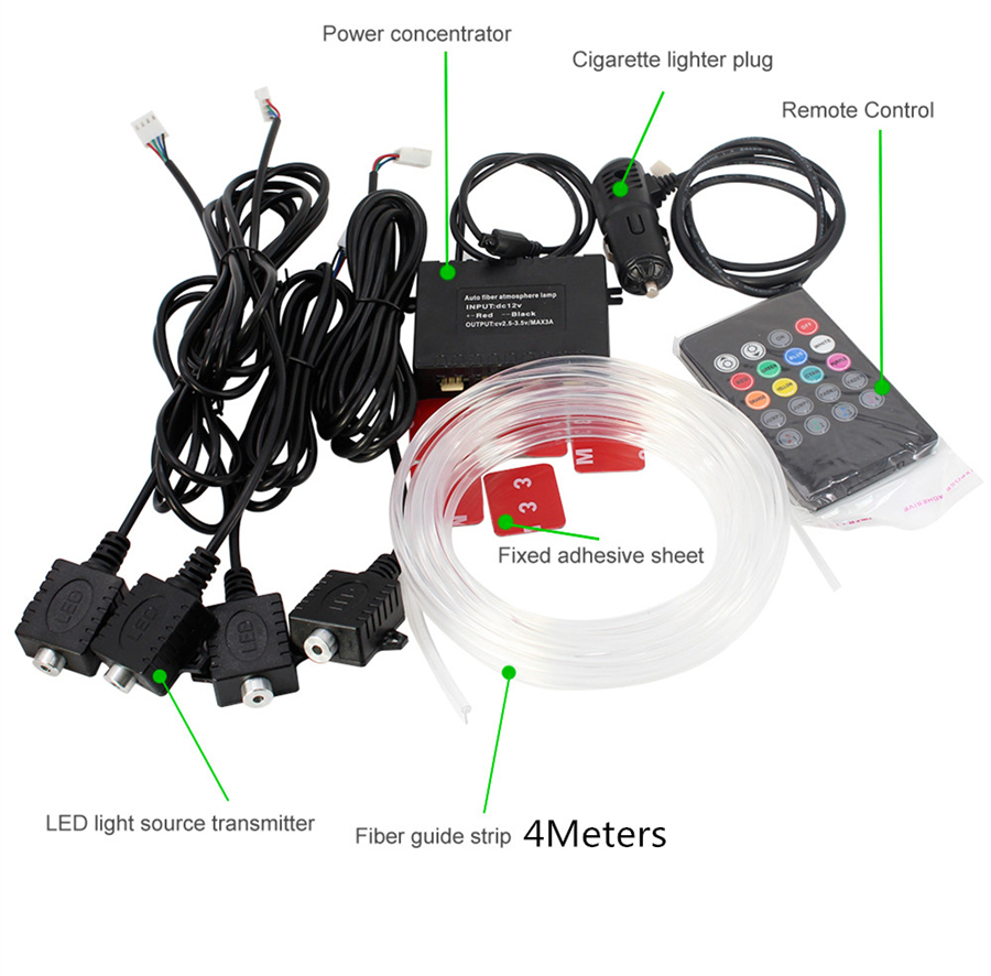 12 فولت 4 متر RGB الألياف البص - مراجعة Car Dashboard Light Fiber Optic وسعره