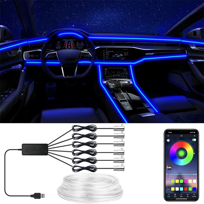 أضواء سلك EL مرنة مع التحكم في - مراجعة Car Interior Led Strip App Control وسعره