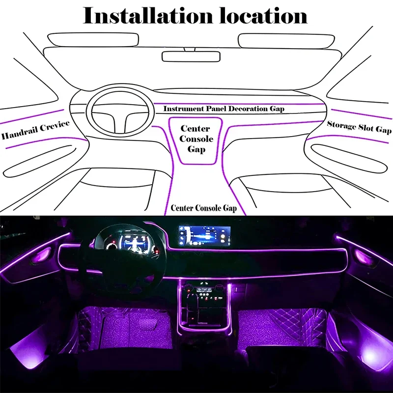 أضواء سلك EL مرنة مع التحكم في - مراجعة Car Interior Led Strip App Control وسعره