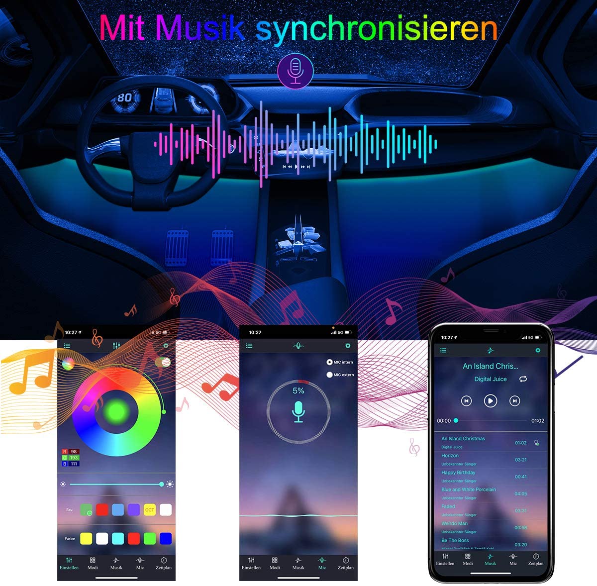 ضوء محيط للسيارة بمنفذ USB RGB - مراجعة Car Dashboard Light Fiber Optic وسعره