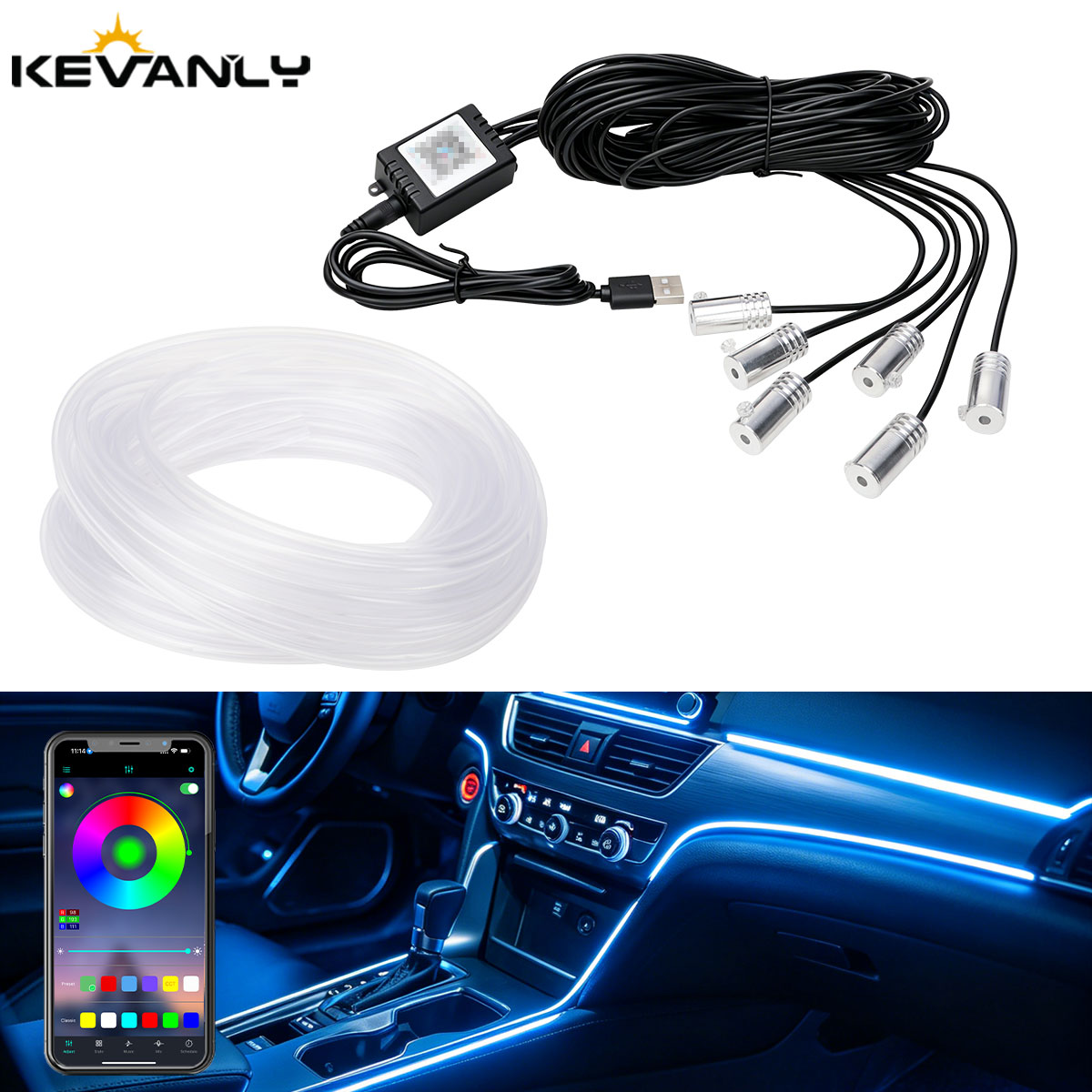 أضواء LED داخلية للسيارة بطول  - مراجعة Car Ambient Light Fiber Optic 6M وسعره