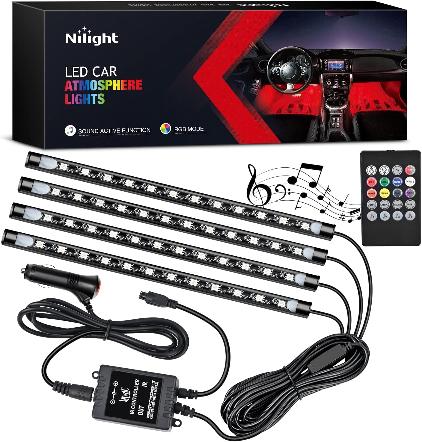 نيل لايت - TR-06 4 قطع 48 مصبا - مراجعة Car Ambient Light Kit With Remote وسعره
