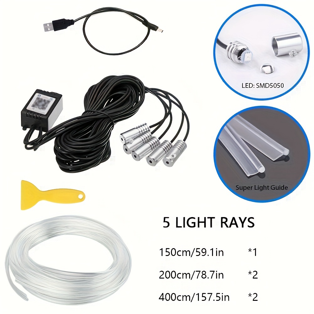 5 في 1 سيارة الداخلية LED المح - مراجعة Car Ambient Light Fiber Optic 6M وسعره