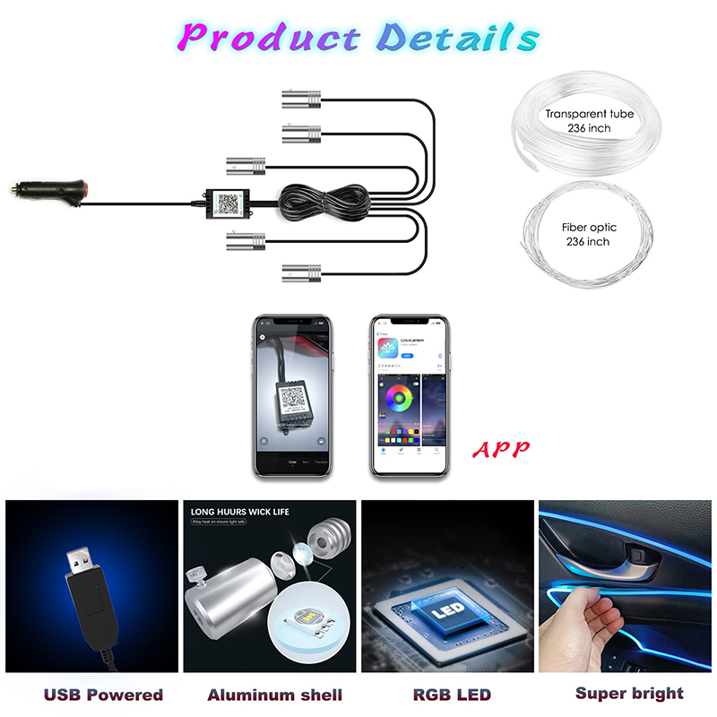 BLALION-RGB LED جو سيارة الداخ - مراجعة Car Ambient Light Fiber Optic 6M وسعره