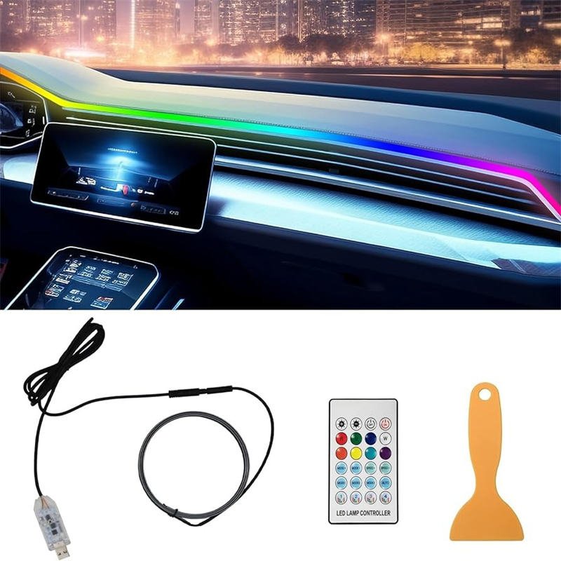 الملونة LED سيارة الداخلية الم - مراجعة Car Ambient Light Kit With Remote وسعره