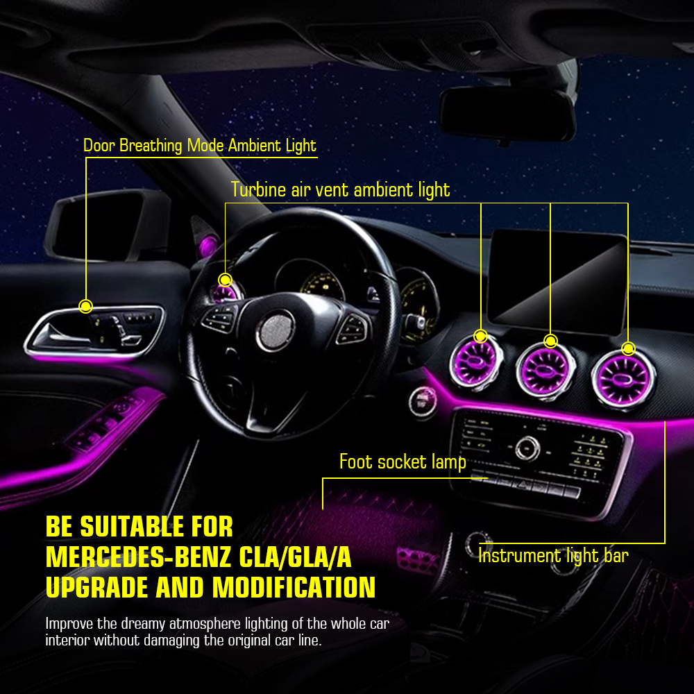 لبنز W176 W117 W156 X156 A CLA - مراجعة Car Ambient Lighting 64 Color وسعره