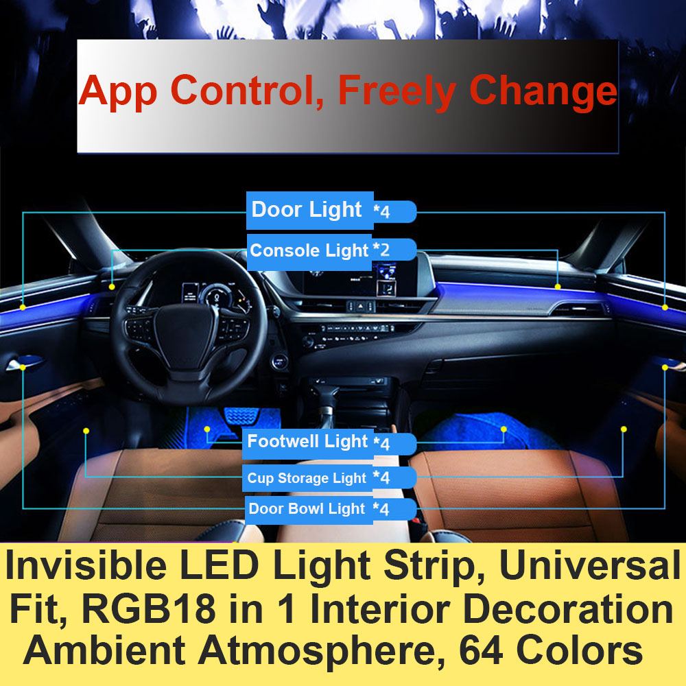العالمي 18 في 1 RGB LED سيارة  - مراجعة Car Ambient Light Door Panel Acrylic وسعره